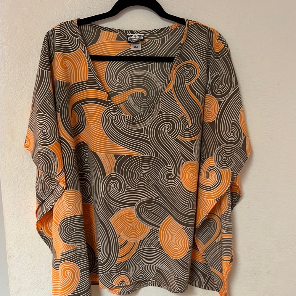 Manuhealii Swirl Pattern Blouse - Orange and Black
